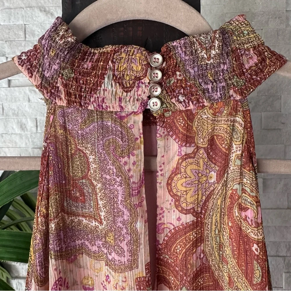 Liu Jo Boho Paisley Halter Smocked Made in Italy Maxi Floor Length Dress Size 8